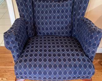 Vintage Blue Diamond & Floral Channel Back Armchair
