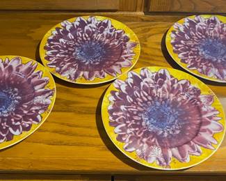 Lot of 4 Ceramic Waechtersbach Yellow and Purple Floral Plates- 8.5
