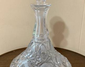Crystal Ship Captain’s Cut Glass Decanter Peacock Feather Design
