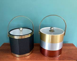 Vintage MCM Black & Gold Paneled and Shelton Ware Tri-Color Ice Buckets
