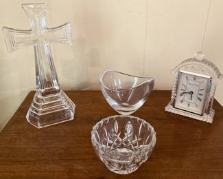 Crystal Cross, Clock and 2 Small Bowls
