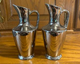 2 Ceramic Silver Glazed Pitchers- 6.5in
