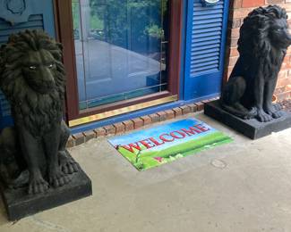 Large Heavy Hollow Plaster Lions (2) 3’h x 17”w
