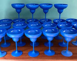 Lot of Blue Plastic Margarita Glasses
