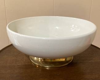 Large Ceramic Bowl with Brass Foot
