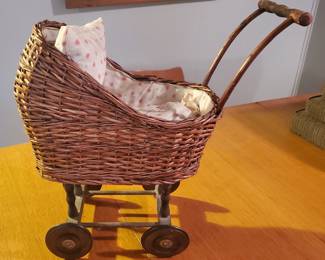 Vintage Wicker Doll Stroller
