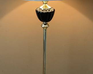 Brass Floor Lamp with Black Ceramic Detail 59”
