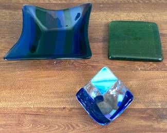 Lot of 3 Fused Glass Pieces
