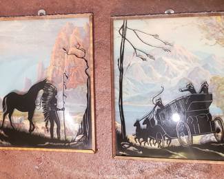 2 Small Reverse Painted Convex Silhouette Wall Hangings 
