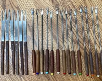 Vintage Teak & Stainless Steel Fondue Forks
