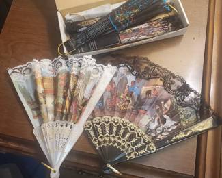 Lot of 6 Paper/Lace Fans
