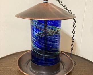 Copper and Hand Blown Glass Bird Feeder
