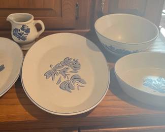 Lot of 5 White and Blue Floral Pfaltzgraft Stone Ware- 15 in
