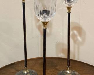 PM Italy Crystal and Silver Plate on Brass Stepping Candle Holders
