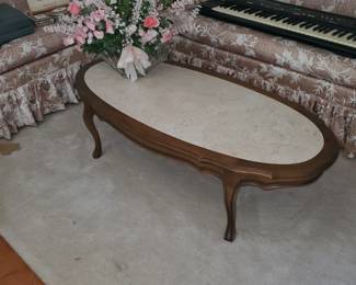 Matching marble top oval coffee table