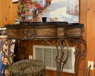Marble table with metal frame
