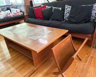 MCM Teak Table with tile insert
Teak Magazine Rack 
Danish Teak Futon