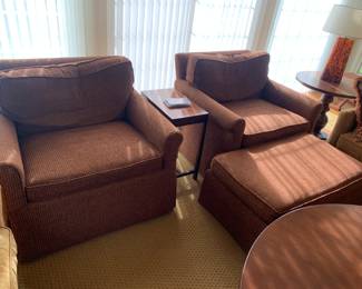 2 club chairs and ottoman by Jessica Charles