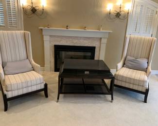 Chairs are by Baker Furniture Co. Table with one drawer is by Hickory White.