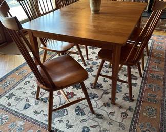 Amish Made Wood Table, 2 Leafs, 6 Chairs 
