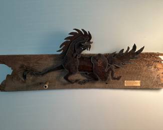 Metal Horse Sculpture Mounted on Barn Wood Wall Art 