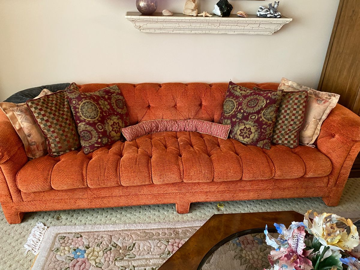 mid-century burnt orange couch/sofa