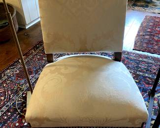 Champagne upholstered hobnail chair