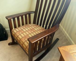 Mission style rocker with Schumacher fabric 