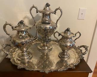 Grand Coin Silver tea service & tray; "Hunt Phelan" mansion