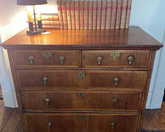 Early 18th Century (1730) Walnut chest with bun feet and banded drawers 