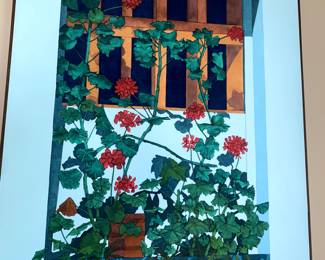 Mary Sims, "Window with Geraniums", Acrylic on paper, approx. 60 x 40 