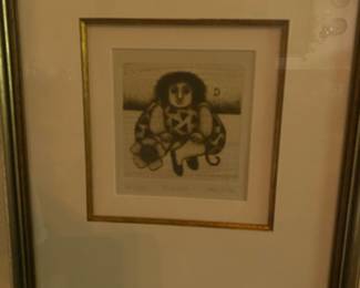 Carol Jablonsky "Clown" Etching #64/100.   4 1/2" x 4