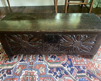 Early English carved trunk 