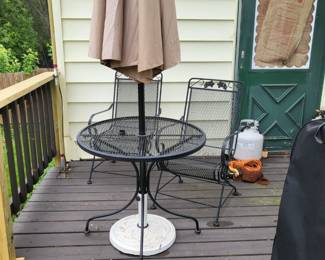 Bistro Patio Table, umbrella and 2 chairs