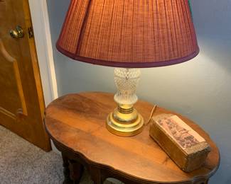 Antique parlor table and lamp