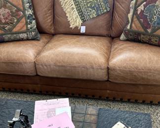 Three seat Leather Sofa and Ottoman