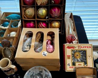 Vintage holiday items and ornaments