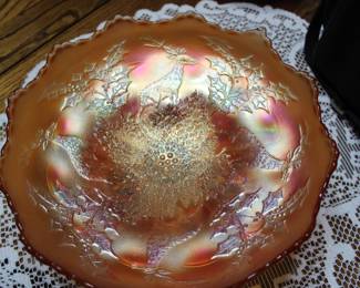 Fenton Stag and Holly three-footed bowl