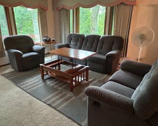 Living room furniture set/includes couch, loveseat, and recliner.  Couch and loveseat also recline