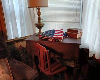 Vintage Desk and 2 New Fabric American Flags!