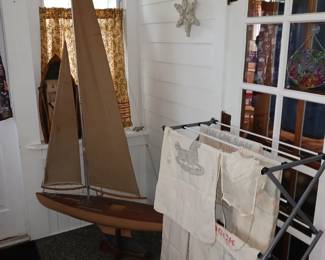 Over 7ft. Tall Vintage Pond Yacht Sailboat. Also, Salt and Feed Bags!