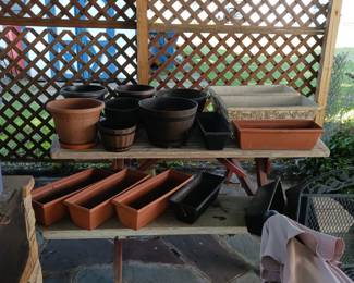 Wooden Picnic Table and Various Planter Pots!