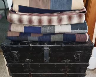 Handmade Wool Style Blankets and Vintage Trunk!