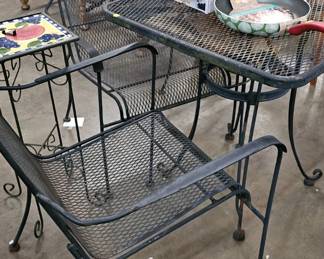 WROUGHT IRON TABLE AND CHAIRS