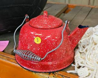 RED ENAMEL TEA KETTLE