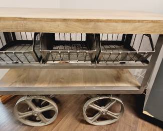Industrial Kitchen Cart - Excellent Condition!  1940's inspired, all steel and wood construction.  $650