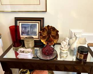 glass top table, misc china 