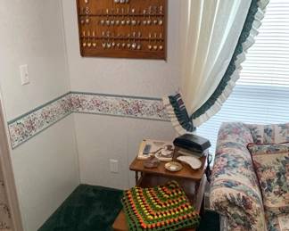 Hand Crochet Knitted Blanket Throw on Mid-Century Ethan Allen Solid Maple and Birch Step (2 tier) End Table - American Traditional