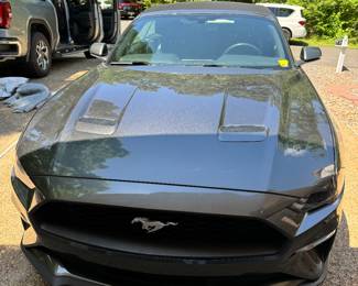
2019 Mustang convertible 
Twin turbo 4 engine 
37,800 miles
Heated and cooling seats
Auto headlights 
10 speed manual shifter available 
Gray with black interior
