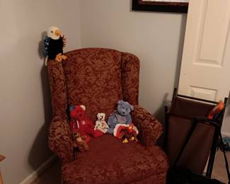 Wine/Gold Wingback Chair, Laundry Hamper